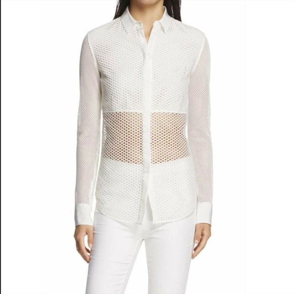Rag & Bone Luna White Mesh Long Sleeve Button Down Shirt - Picture 4 of 4